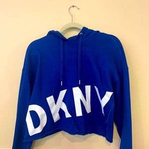 Cobalt blue cropped DKNY sport hoodie.
